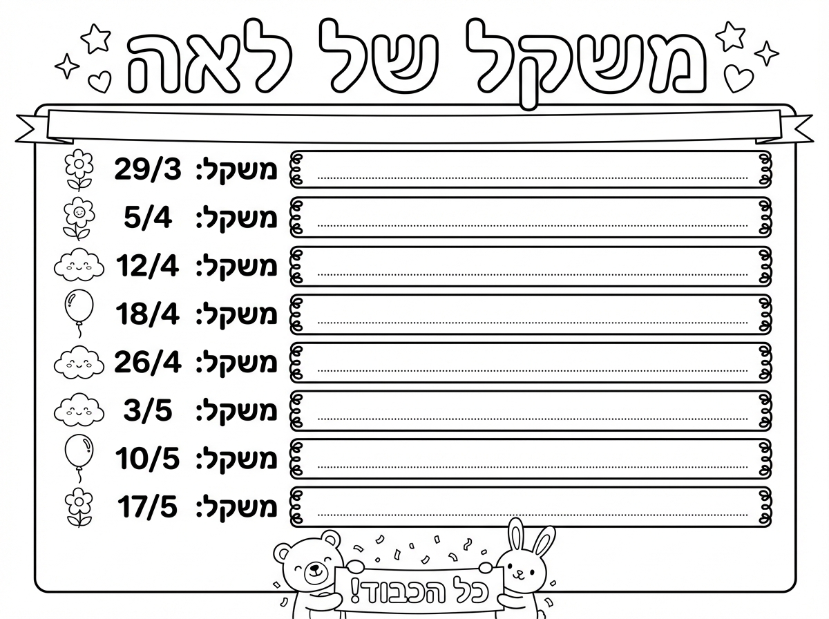 להוסיף תאריכים:
29/3
5/4
12/4
18/4
26/4
3/5
10/5
17/5