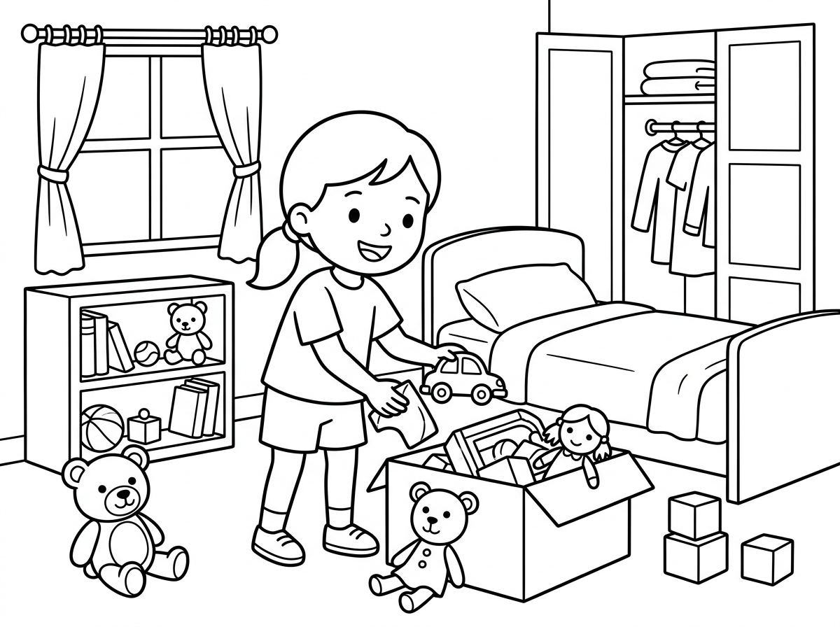 ילדה מנקה את החדר