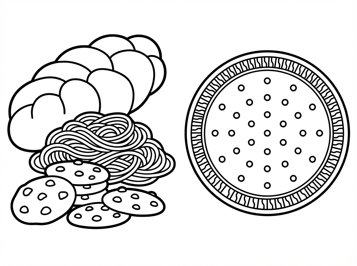 הי
תוכל להכין לי דף צביעה לילדים קטנים, בו רואים בצד אחד קבוצה של מאכלי חמץ שאסור לאכול בפסח. ובצד השני מצה עגולה