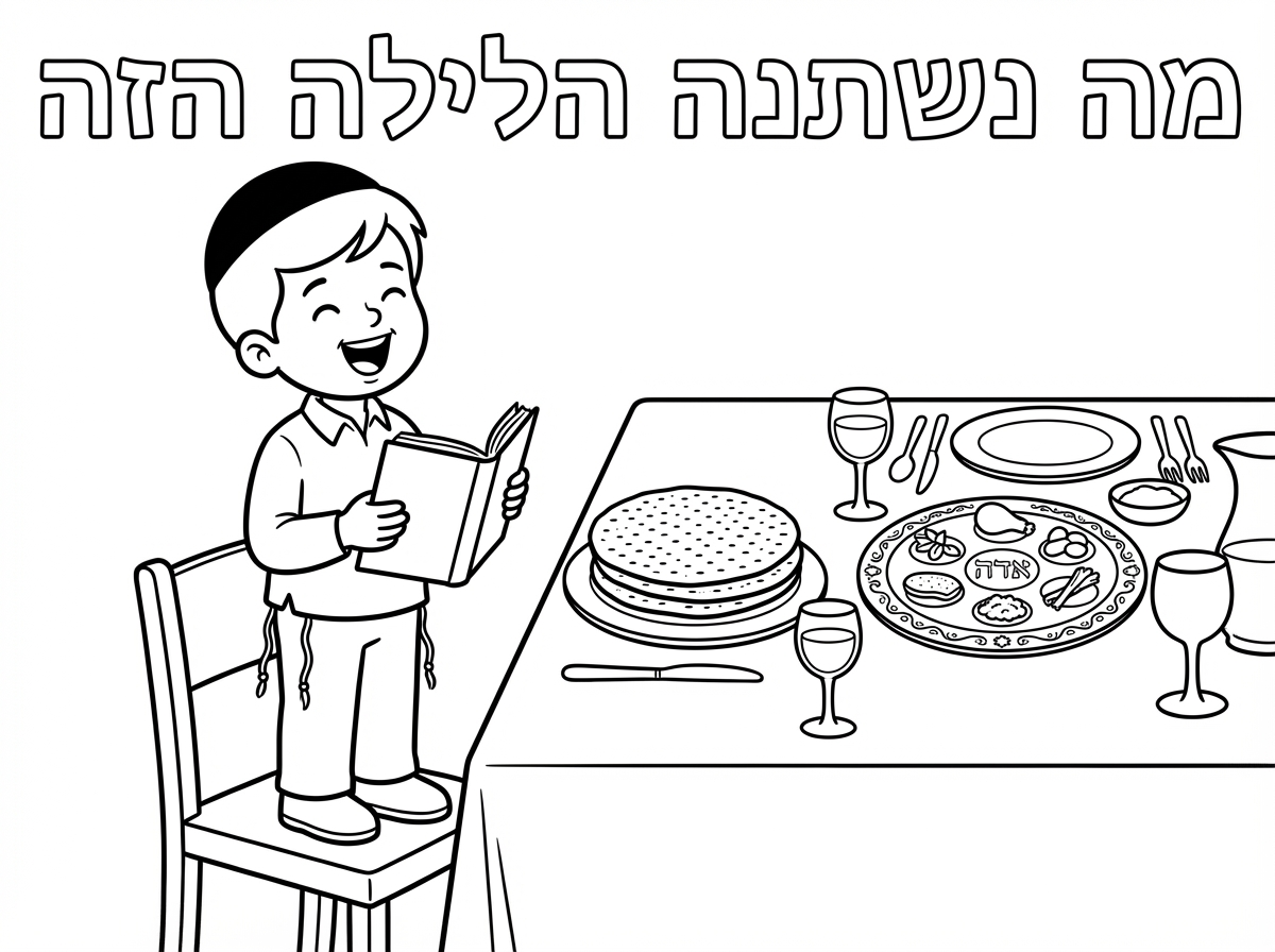 אותה תמונה עם מצות עגולות וילד עם כיפה שחורה