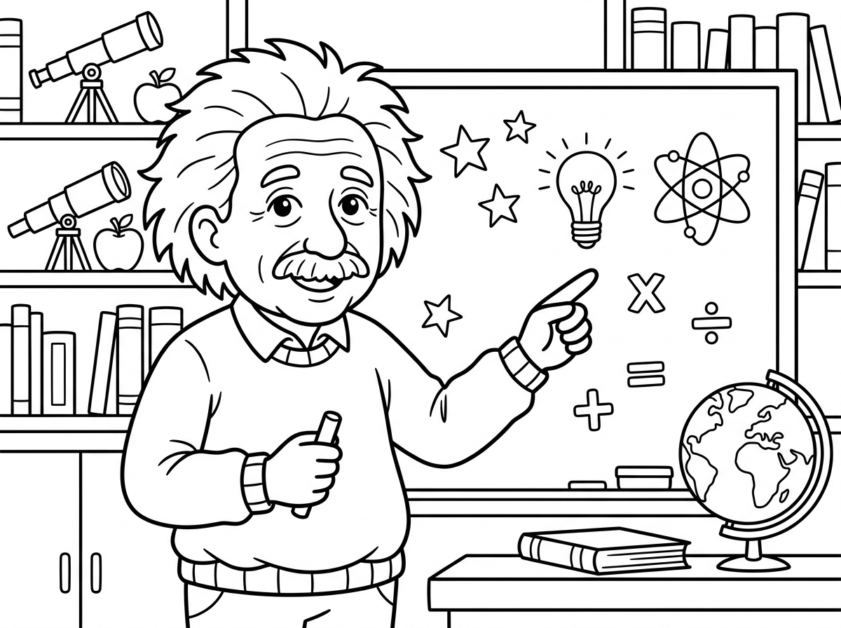 דף צביעה עם תמונה של אלברט אינשטיין