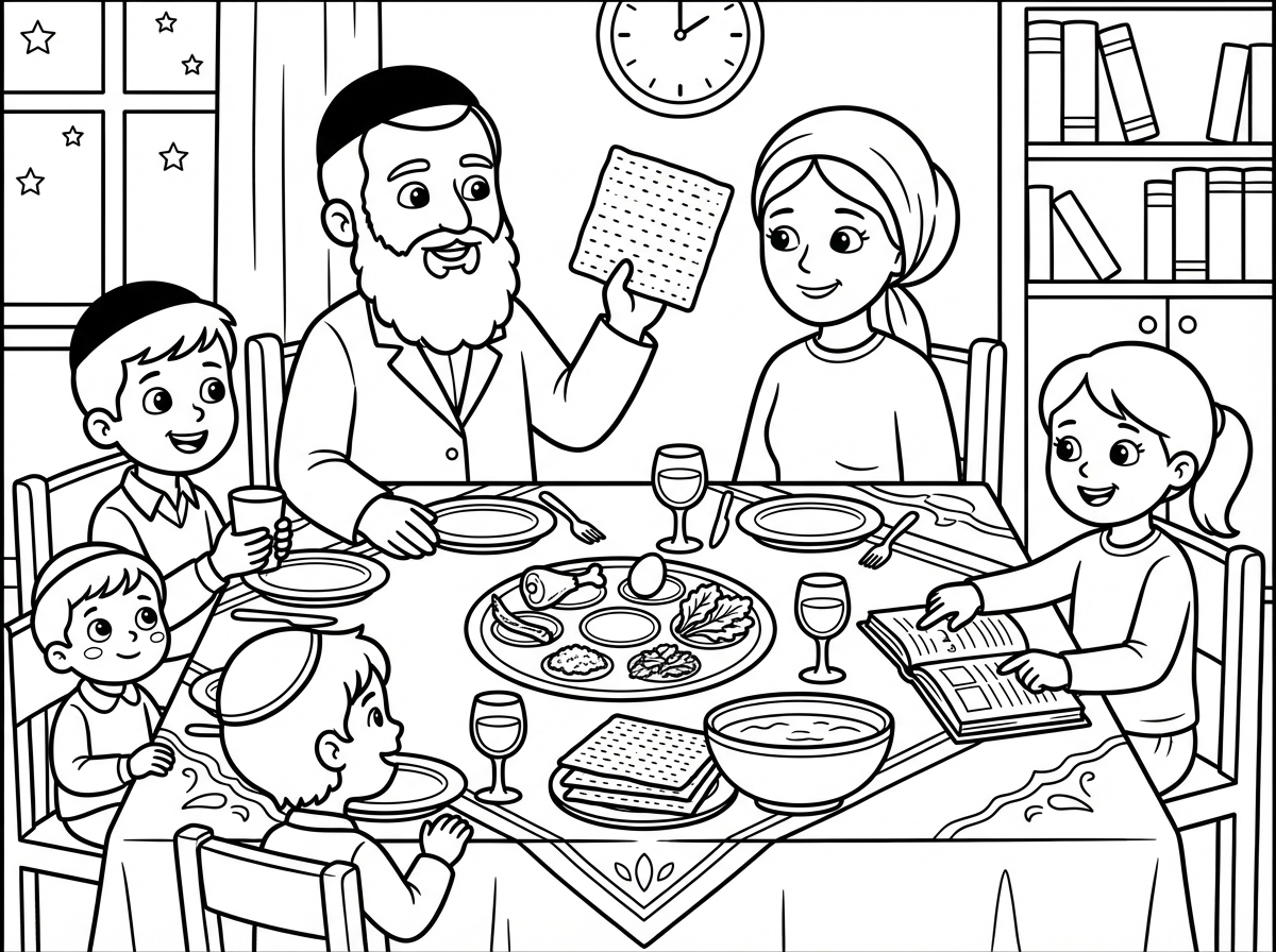 ברצוני דף צביעה של ליל הסדר במשפחה חרדית