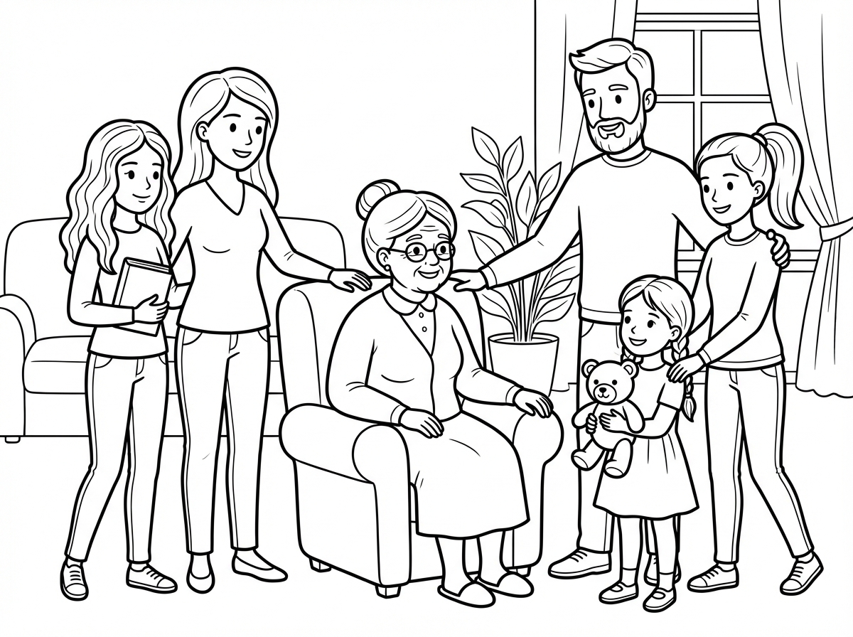 משפחה עם אמא אבא סבתא ילדה בת 18 ילדה בת16 ילדה בת 10