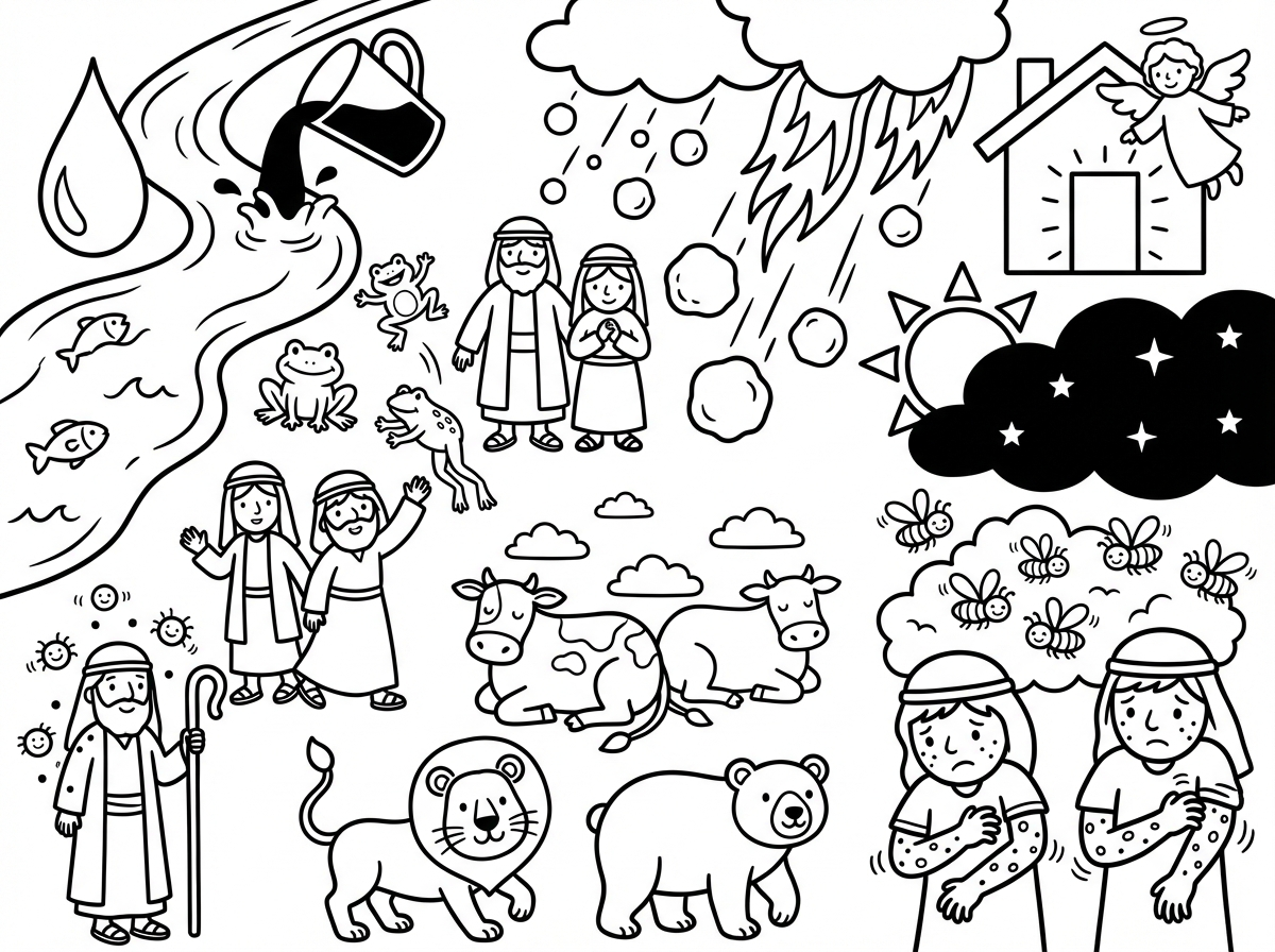 תצייר לי בבקשה את עשרת המכות שהיו על מצרים