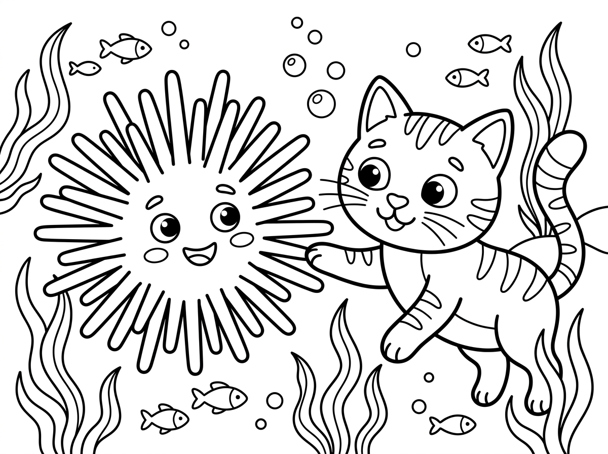 הנה חתול. תראה לי את הדוגמה של ציור של קיפוד ים וחתול.