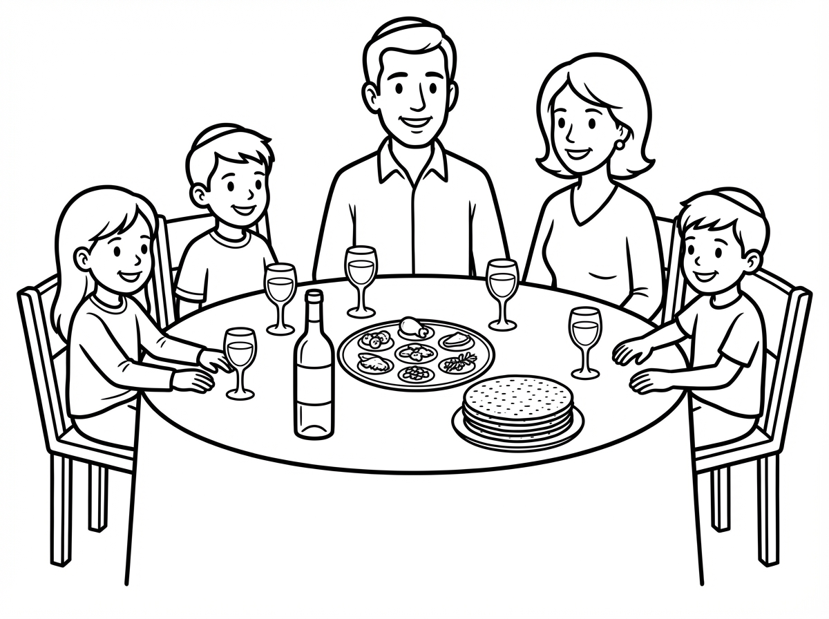 בציור הזה, תשנה שהמצות יהיו עכולות ולא מרובעות, והשרוול של הילדה יהיה שרוול ארוך