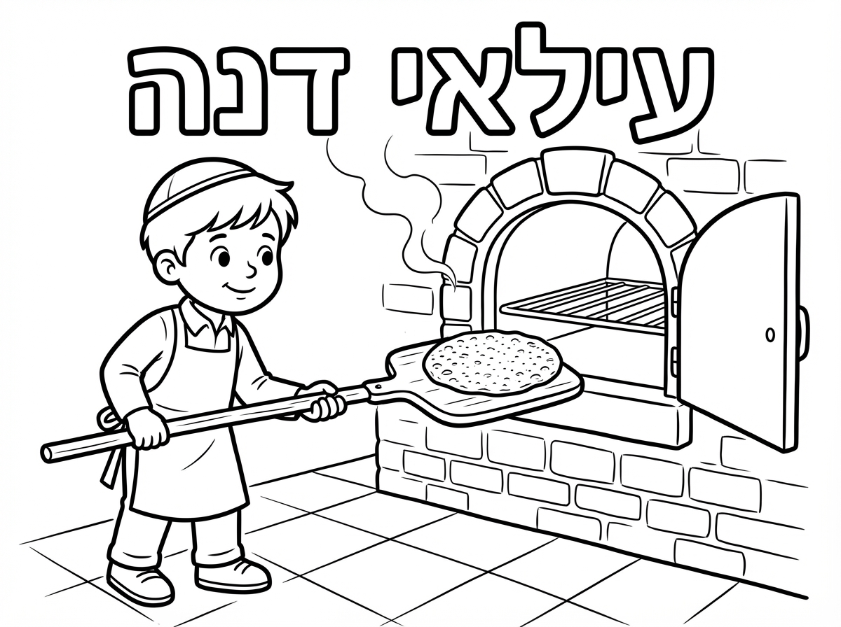 ציור שכתוב עילאי דנה.
ויש בו ילד שמכניס את המצות לתנור