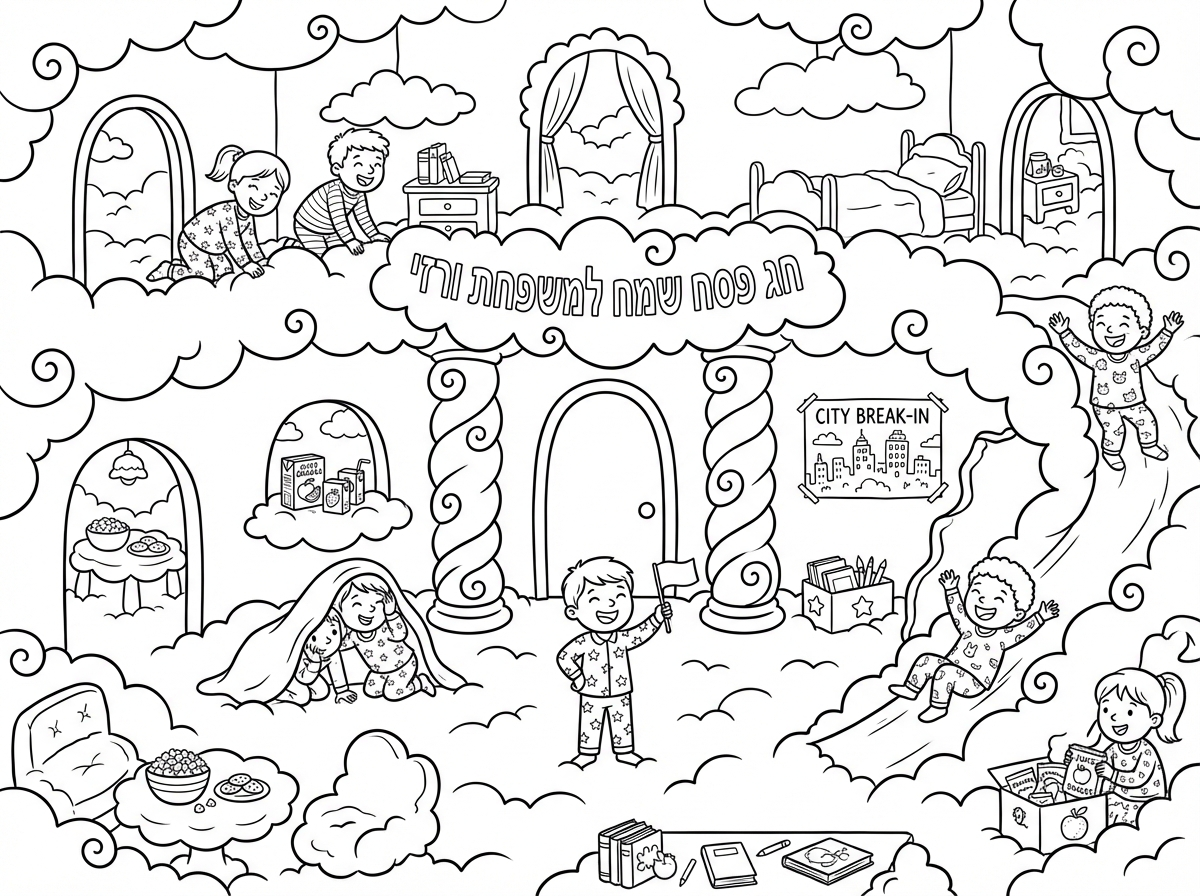 חדר ענן ויש מלא חדרים נסתרים ובמסיבת פיג'מות שכל אחד מתחבא ומשחקים מחבואים וצובים ומשחקים פריצה בעיר ומלא דברים כיפים ומלא חדרים מלא חדרי נסתרים ויש בהם אוכל ומסיבת פיג'מות ומסיבת חטיפים ומלא דברים וגם שכתוב חג פסח שמח למשפחת ורזי על הדלת שלהם.