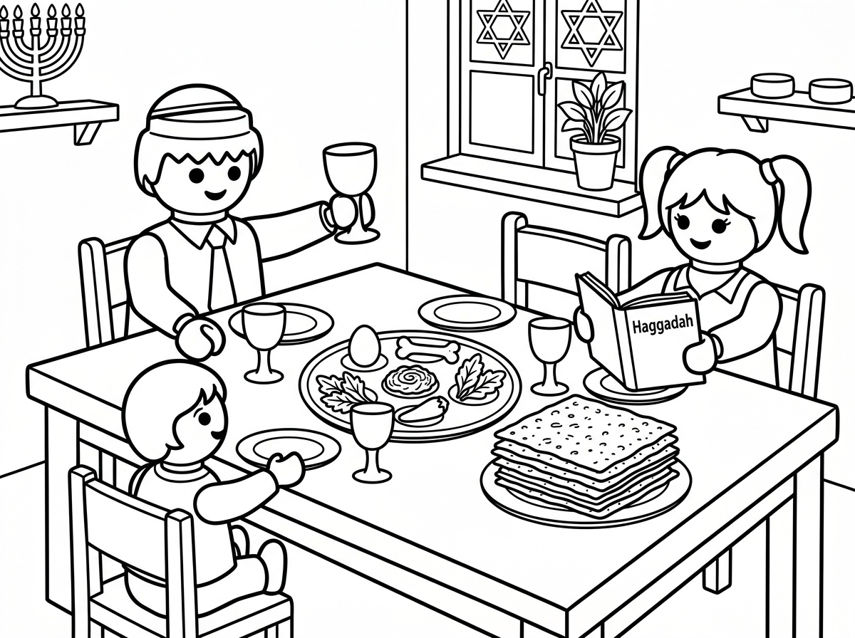 תעשה לי דף צביעה של אנשים מפליימוביל שעורכים ליל הסדר