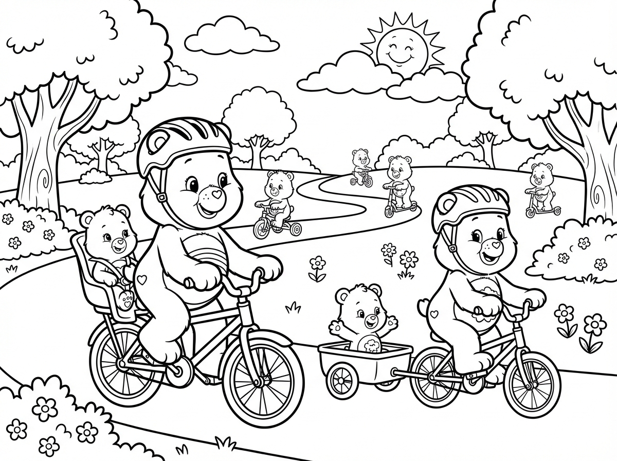 דובוני אכפת לי רוכבים על אופניים יחד עם התינוקים שלהם בפארק