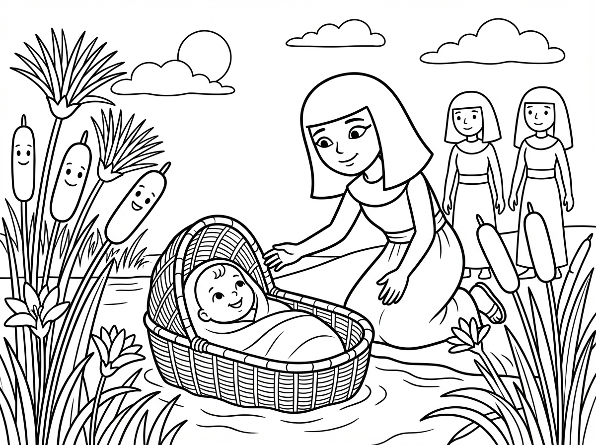 משה בתיבה על שפת הייאור עם בת פרעה