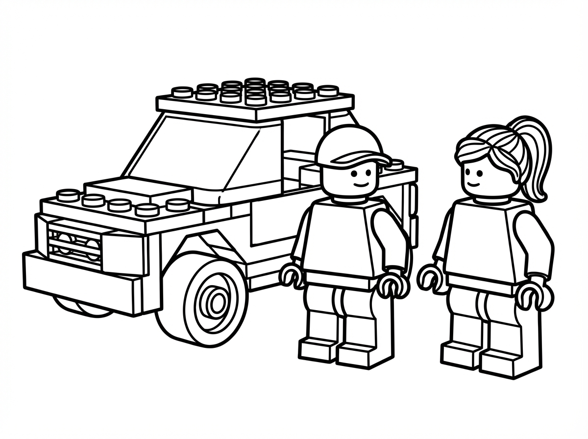 דף צביעה אנשים של לגו ומכונית לגו