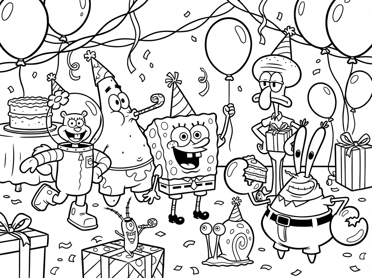 בובספוג במסיבה עם כל החברים