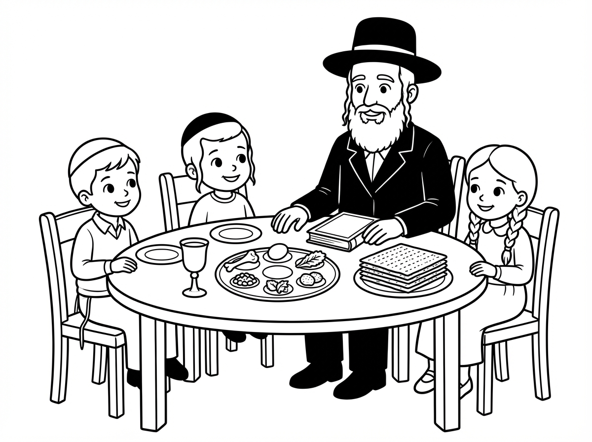 עם אבא וילדים יושבים מסביב חסידי