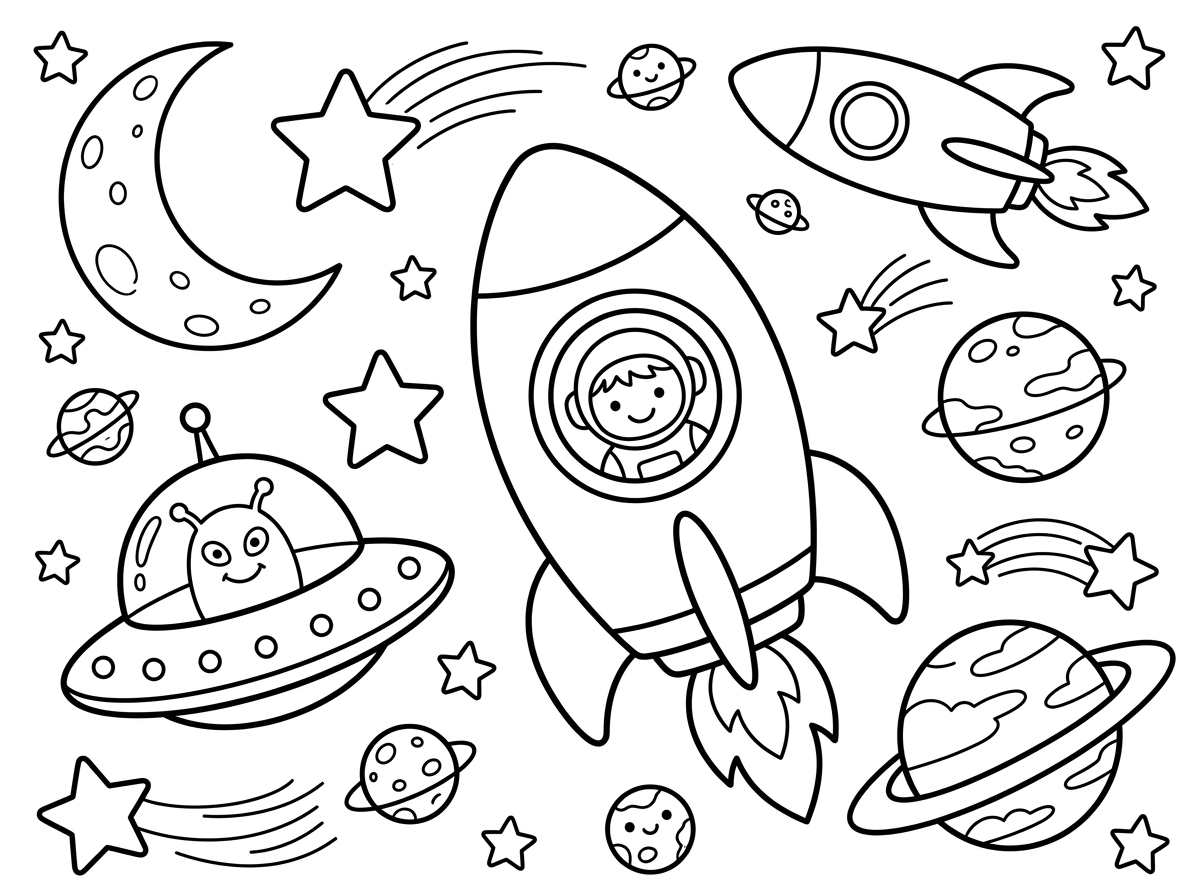 תיכן לי דף צביעה של חלליות בחלל