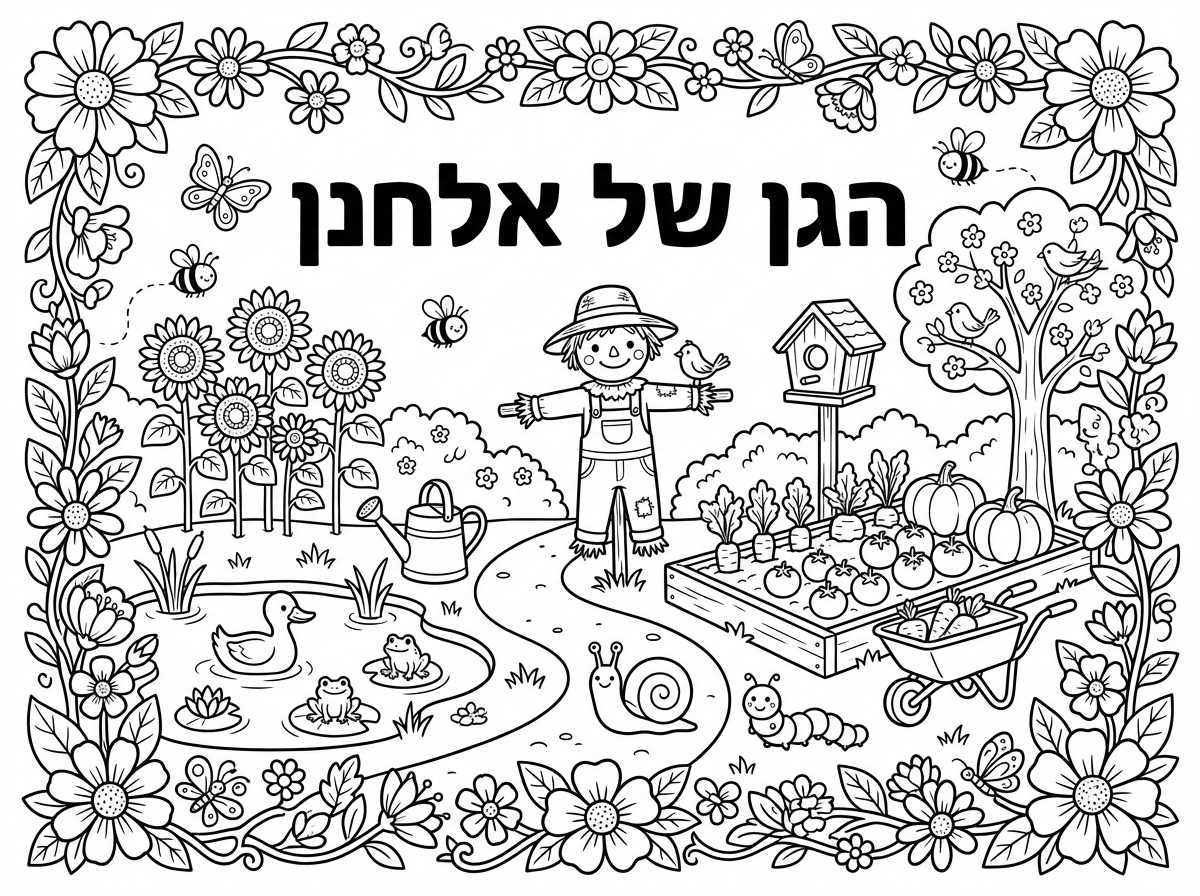 הגן של אלחנן עם מסגרת פרחים