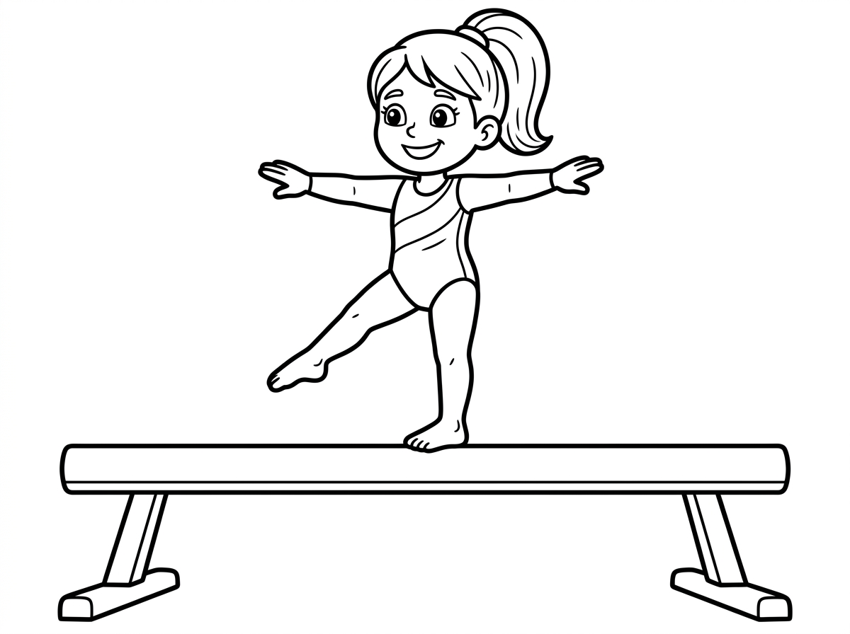 תכין לי דף צביעה של חד מתאמנת על קורה עם בגד גוף של בנות