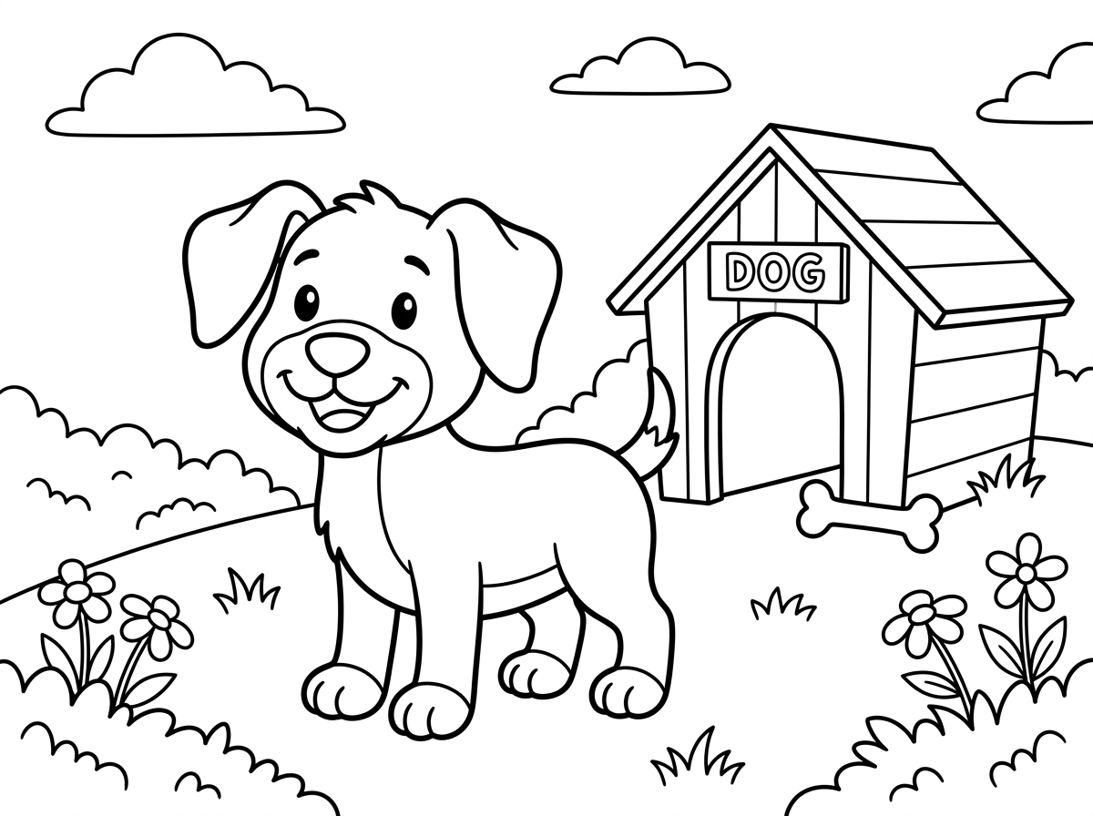 תמונה של כלב על רקע דשה עם עצם ומלונה