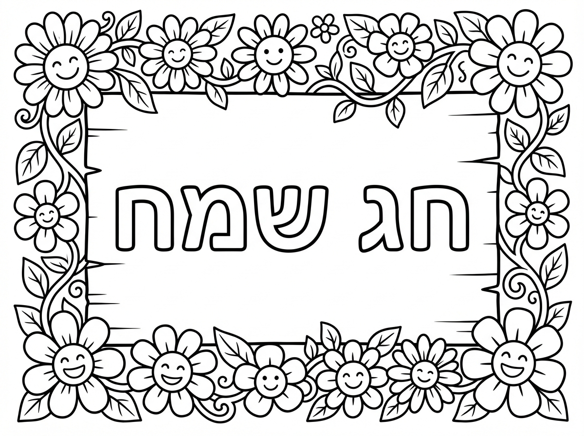 תעשה שלט שכתוב חג שמח עם מסגרת פרחים