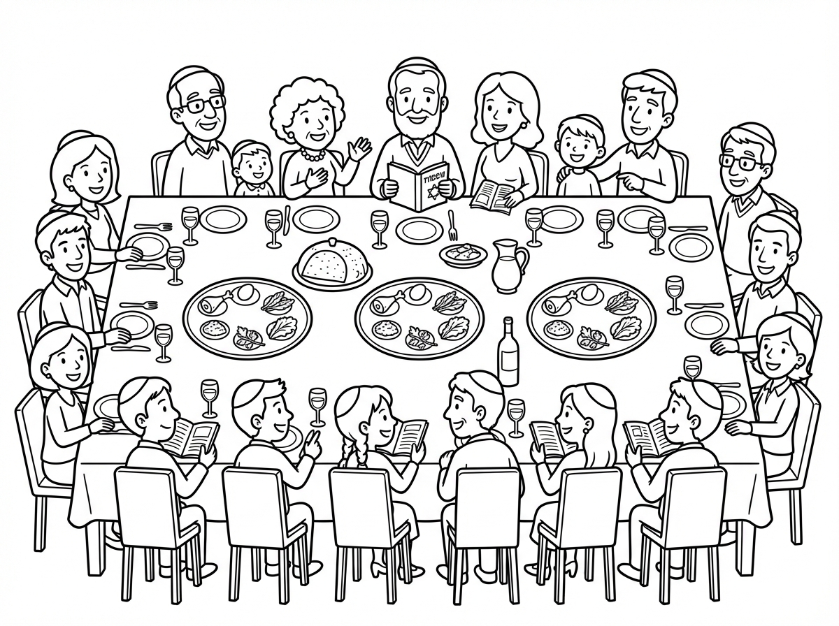 תכין לי ציור עם משפחה גדולה יותר,20 משתתפים ו3 קערות סדר על השולחן