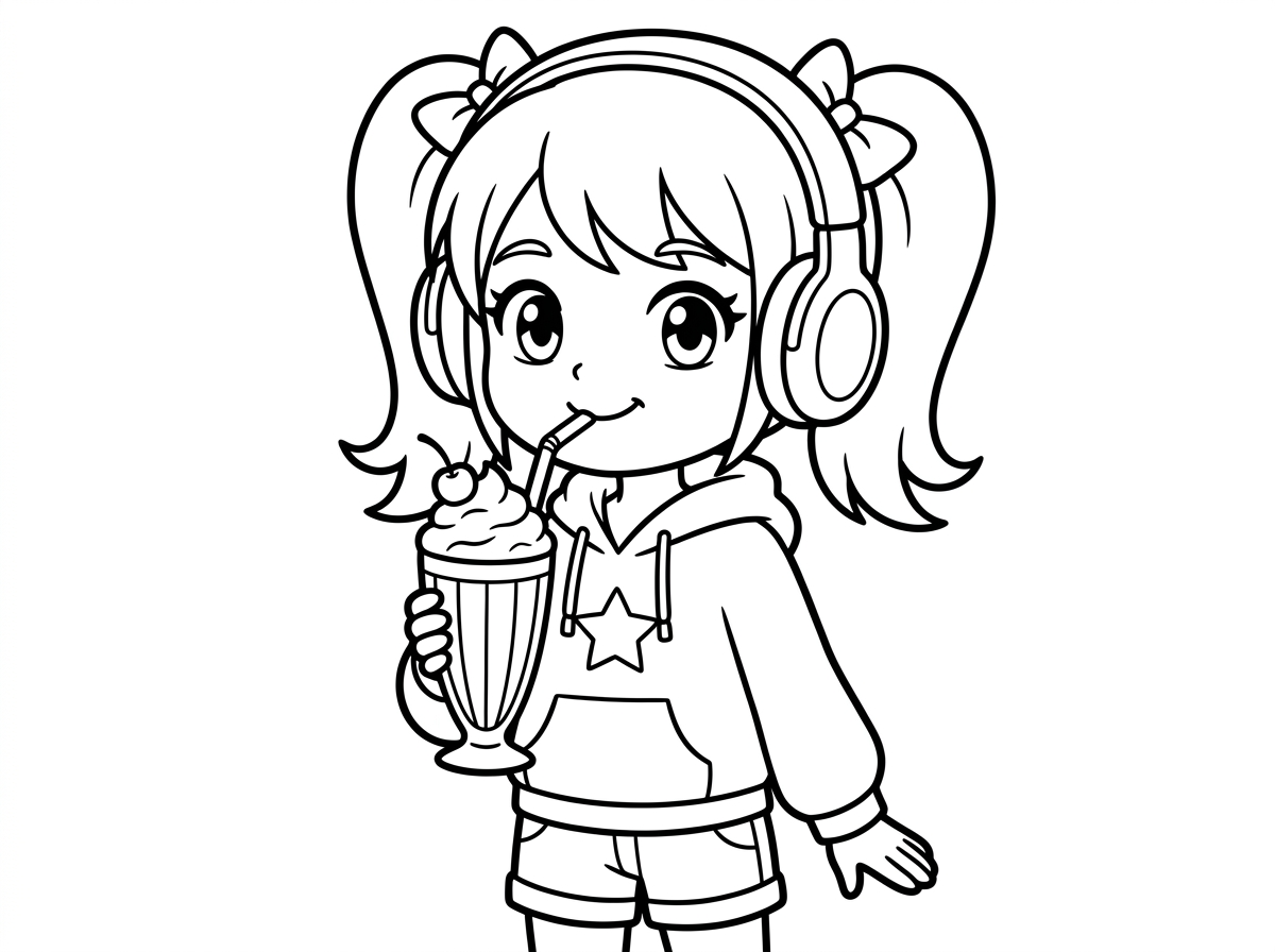 תיצור לי ילדת אנימה עם אוזניות ששותה מילקשייק