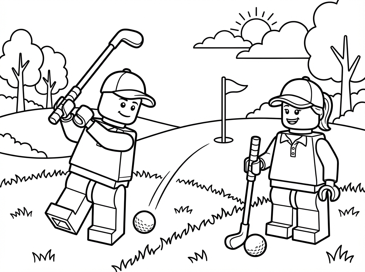 צור 2 שחקני לגו משחקים גולף במגרש דשא ביום יפה שטוף שמש