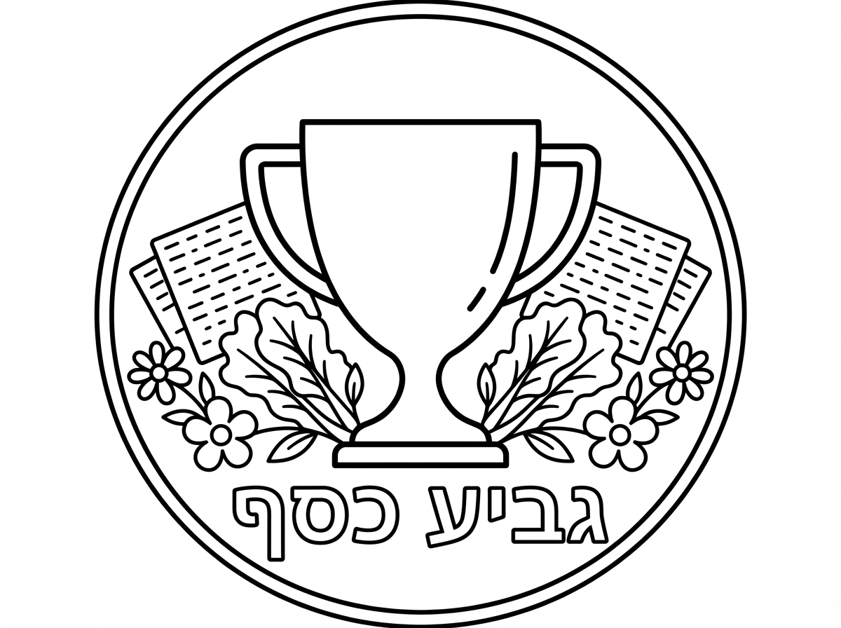 צור לי סמל עגול ובתוכו גביע גדול ובצדדיו מצות מרור פרחים וסמלי פסח.
כתוב בתוך הסמל מתחת לגביע: גביע כסף