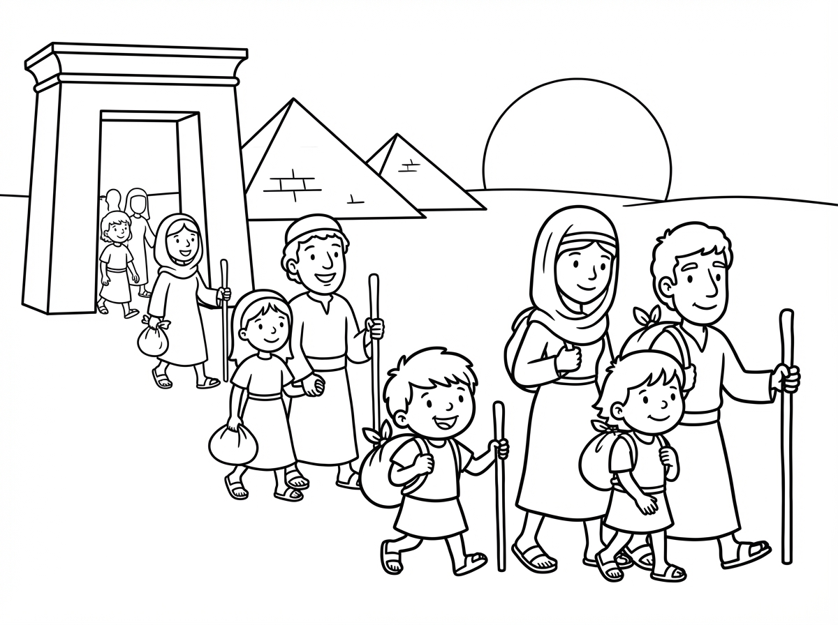 אני רוצה ציור של הילדים יוצאים מארץ מצרים. מעבדות לחירות