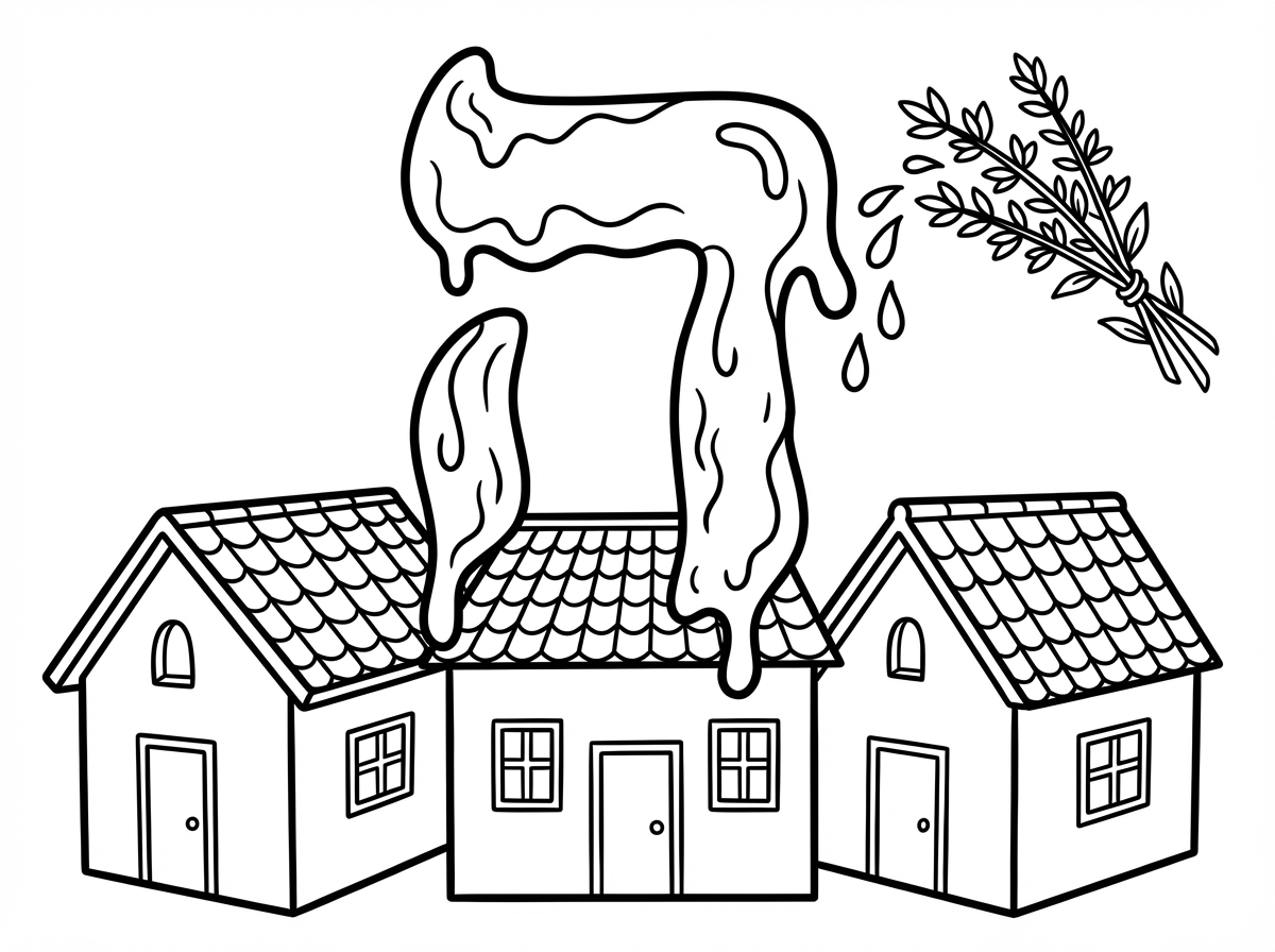 (לא ככה! שהאות ד תהיה מחומר נוזלי (כמו שעשית קודם באות א), וחבילת האזוב תהיה קטנה בצד, ונוטפת נוזל שצייר את האות ד