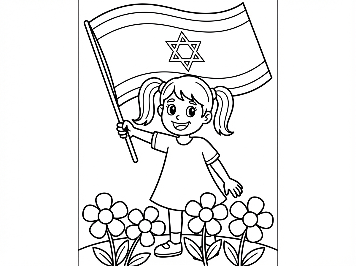 Girl in a dress waving a flag of Israel