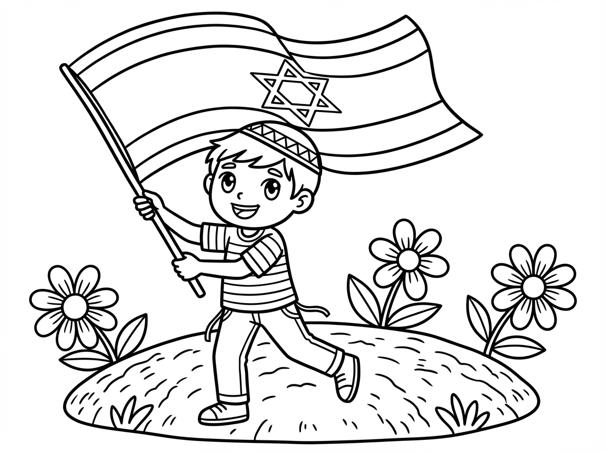 Boy with a kippah waving a flag of Israel