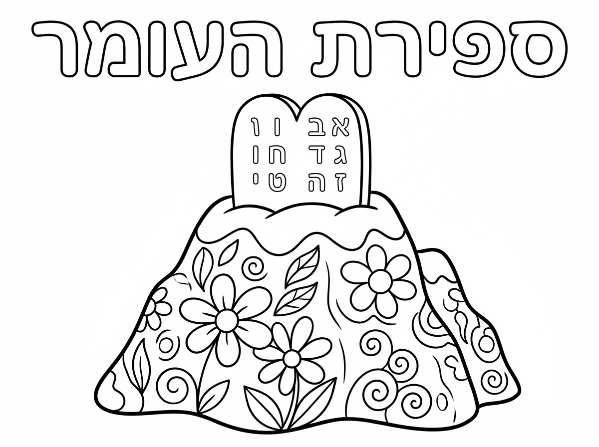 אשמח לציור של הר סיני מקושט בפרחים עם לוחות הברית מעליו ועל הלוחות הברית אותיות מא-י שיהיה כתוב למעלה ספירת העומר בכתב אולי מעוגל קצת וחלול שאפשר לצבוע