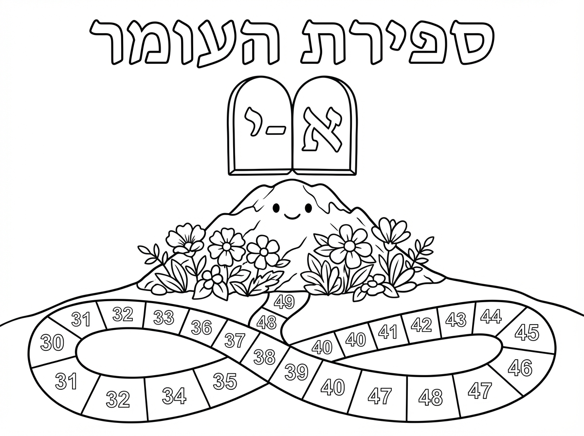 אשמח לציור של הר סיני מקושט בפרחים עם לוחות הברית מעליו ועל הלוחות הברית אותיות מא-י שיהיה כתוב למעלה ספירת העומר בכתב אולי מעוגל קצת וחלול שאפשר לצבוע
שיהיה כמו שביל אל ההר לא ארוך מידי מחולק עם מספרים כאשר המספר הקרוב להר הוא 49 אפשר שיתחיל את הספירה מאזור ה30 עד 49