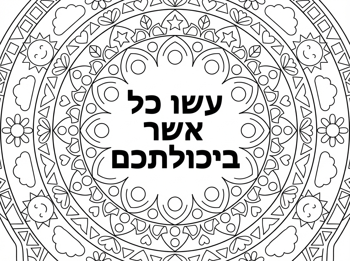 צור לי דף שכתוב במרכזו  עשו כל אשר ביכולתכם ומסביב מנדלות קלות לצביעה