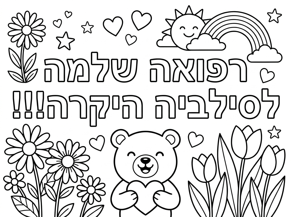 דף צביעה שיהיה כתוב רפואה שלמה לסילביה היקרה!!!