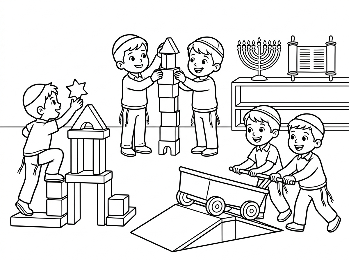 אני צריכה דף צביעה בנושא לכתחילה אריבער עבור גן חבד בנים טרום