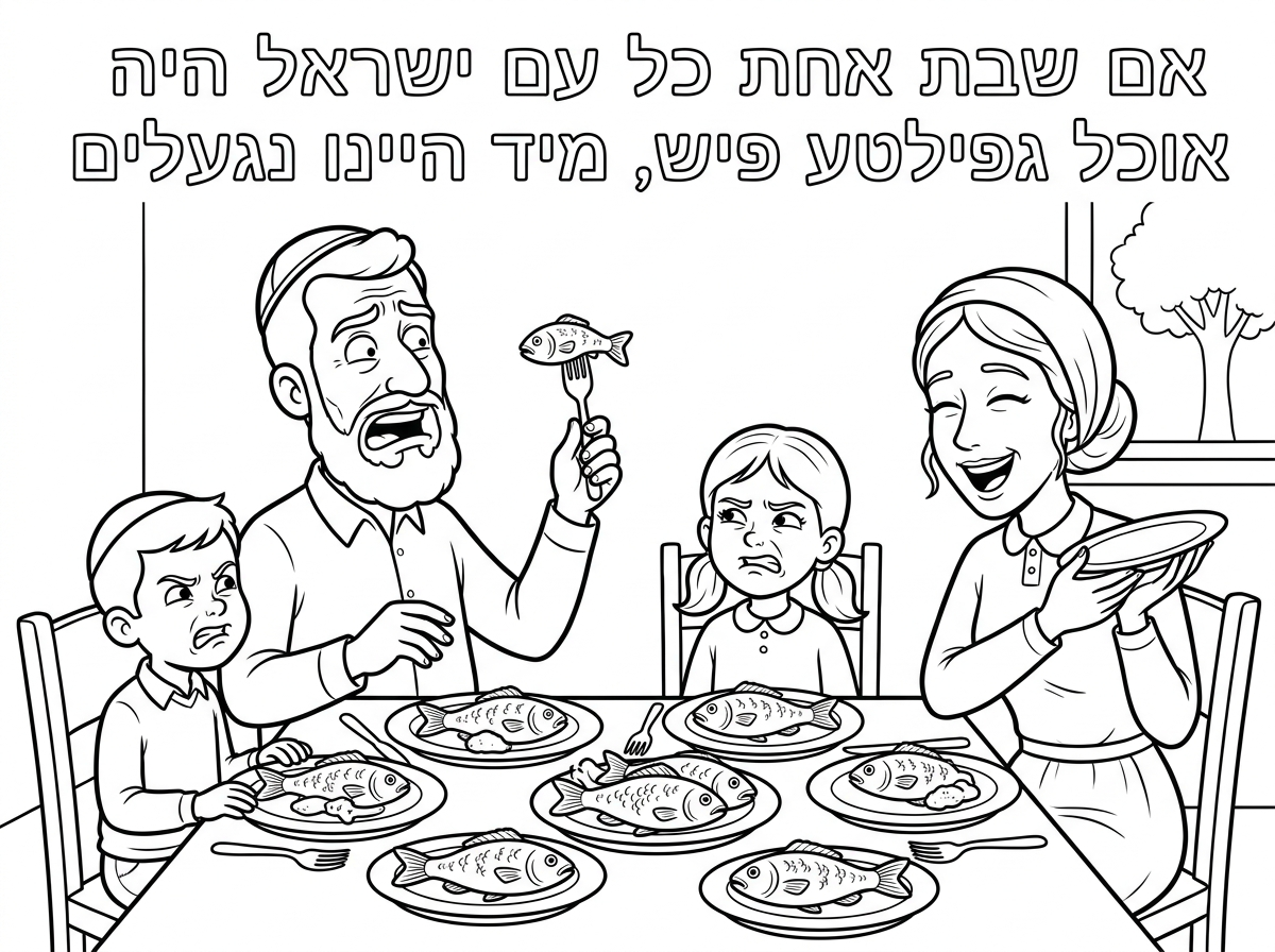 אני רוצה בלי הכלב משפחה דתיה ואם הכיתוב אם שבת אחת כל עם ישראל היה אוכל גפילטע פיש, מיד היינו נגעלים