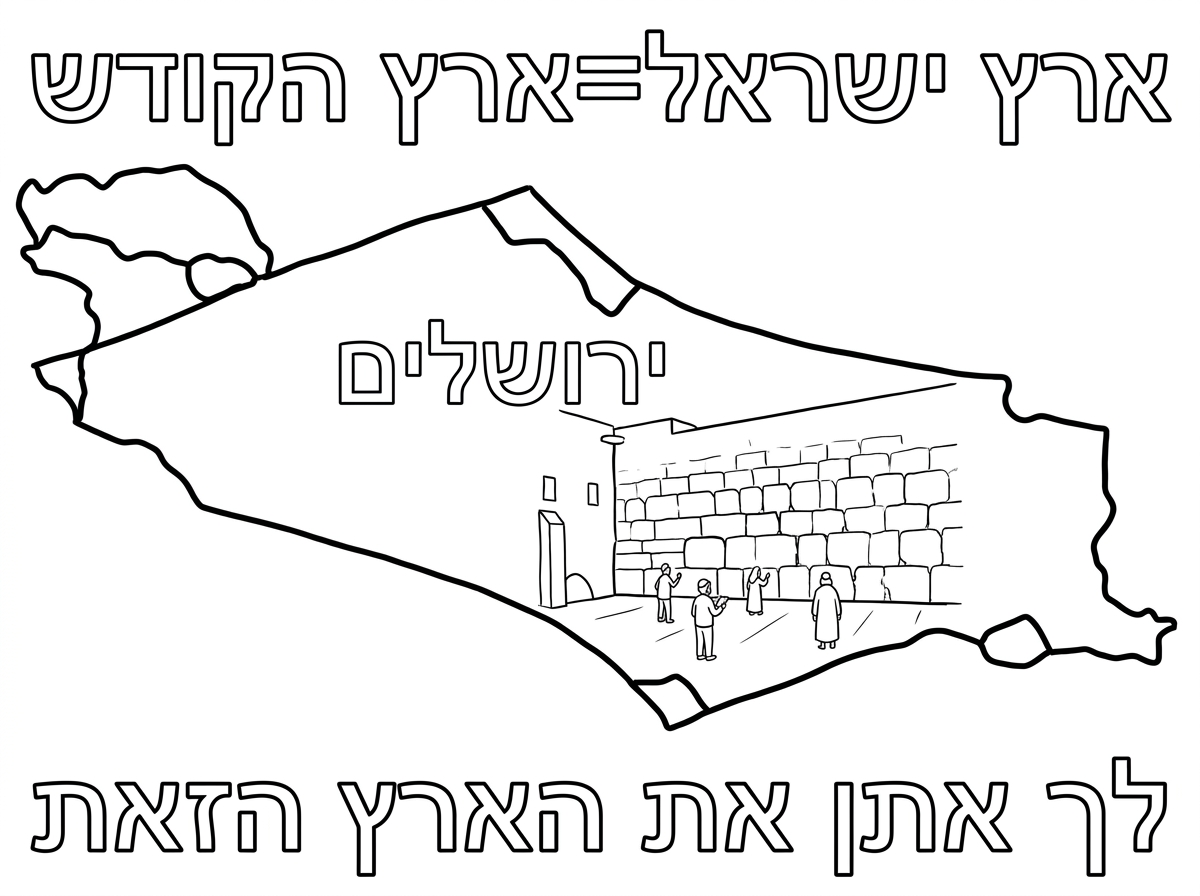 מפה של ארץ ישראל
בירושלים כתוב ירושלים עם תמונה של הכותל בלי כיפת הזהב!

כתוב למעלה
ארץ ישראל=ארץ הקודש

למטה כתוב:
״לך אתן את הארץ הזאת״
