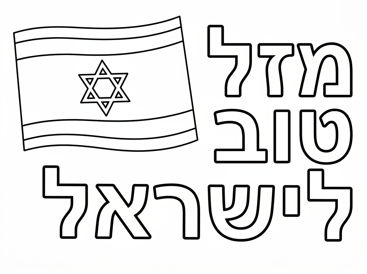 תן לי בבקשה דף צביעה של דגל ישראל שכתוב לידו מזל טוב לישראל