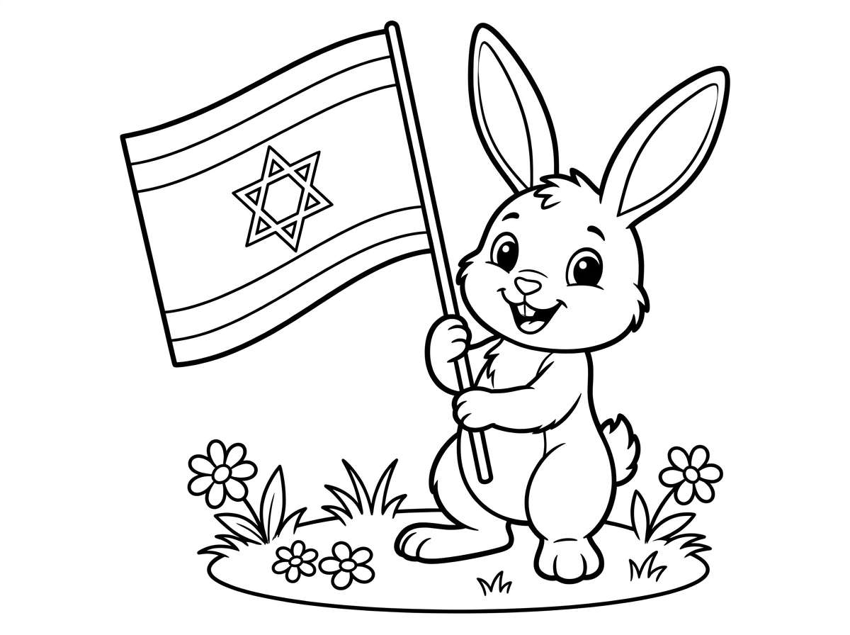 אני רוצה ציור של ארנב חמוד מחזיק דגל ישראל