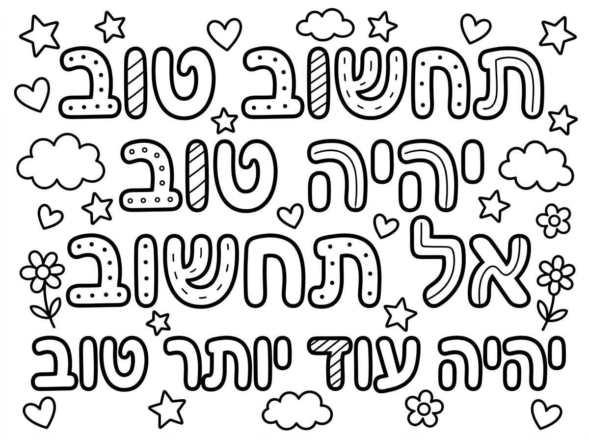 תעשה לי דף צביעה עם הכיתוב תחשוב טוב יהיה טוב אל תחשוב יהיה עוד יותר טוב