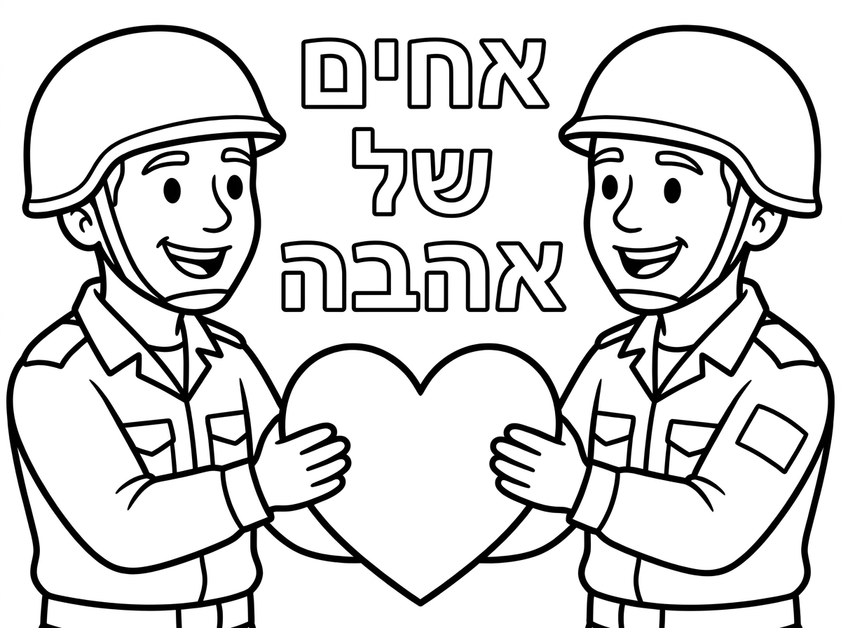 צור לי דף צביעה של שני חיילים מחייכים ולב אחד ביניהם. 
וכתוב אחים של אהבה