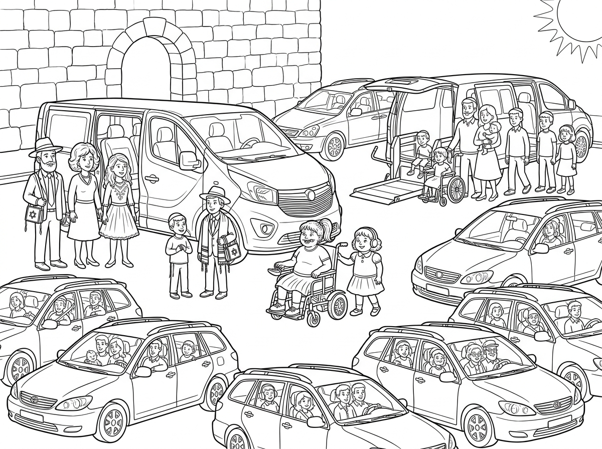 משפחת כהן 
אבא עם כובע וחליפה ועניבה מחזיק תיק תפילין ביד
אמא עם פאה לבושה בשמלה חגיגית
בחורה כבת 17 בלבוש חגיג עם חצאית
בחור כבן 14 עם כובע וחליפה ועניבה מחזיק תיק תפילין ביד
בחור כבן 13 עם כובע וחליפה ועניבה תיק טלית תפילין ביד מחזיק 
ילדה כבת 12 בכיסא גלגלים ממונע עם סדים עם קוקו וחצאית בלבוש חגיגי ושמנמנה
ילד כבן 10 שמנמנן במכנס שחור וחולצה לבנה ועניבה
ילד כבן 8 לובש מכנס שחור וחולצה לבנה ועניבה 
ילד כבן 7 לובש מכנס שחור וחולצה לבנה ועניבה עם אוזניות
ילדה כבת 4.5 לבושה חגיגי עם שמלה ושמנמנה
כולם נוסעים ברכב מסוג טרפיק שחור להנחת תפילין בכותל בר מצווה של יעקב
בחניה של רחבת בכותל רכב נכה עם מעלון  נוסף מסוג יונדאי ובו משפה בת 6 נפשות אבא אמא מחזיקה תינוקת ביד ילדה בגיל 5 עם כסא גלגלים, בחור בגיל 13 ילד בגיל 10 ילדה בגיל 7
בחניה רכב נוסף טיוטה עם משפחה בת 6 נפשות בתוך הרכב
רכב נוסף בחנייה טיוטה סטיישיין עם זוג צעיר תינוק וילד בגיל 4
רכב נוסף בחנייה טיוטה סטיישיין עם זוג צעיר ותינוק
רכב נוסף בחנייה טיוטה סטיישיין עם זוג צעיר וילדה בגיל 8
רכב נוסף בחנייה טיוטה סטיישיין עם סבא וסבתא דוד ודודה צעירים
רכב נוסף בחנייה טיוטה סטיישיין עם זוג צעיר.