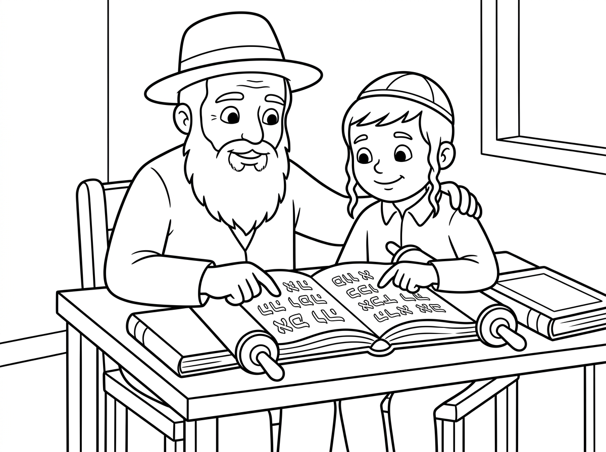 תיצור לי איש צדיק עם כובע וזקן ואת הבן שלו עם כיפה ופאות ולומדים תורה