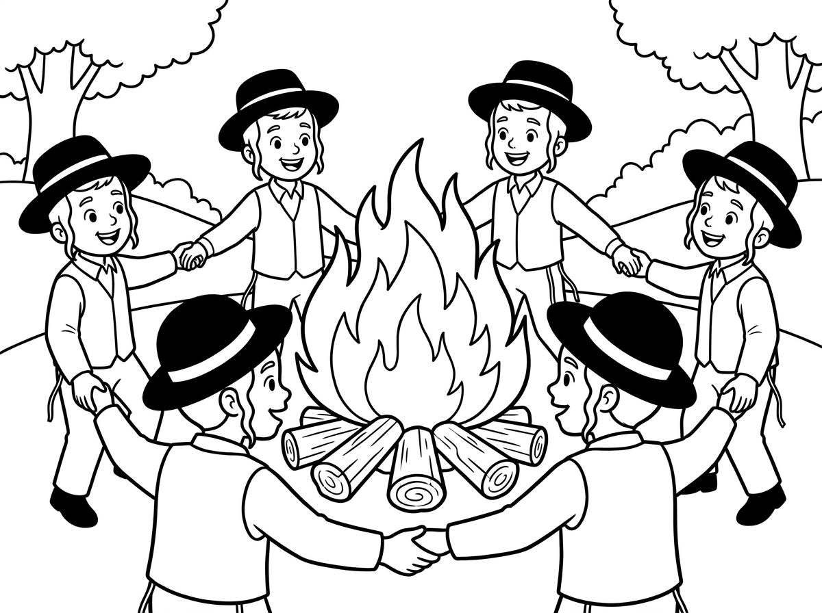 תעשה לי מדורת ל"ג בעומר 
ילדים בנים רוקדים מסביב חרדים