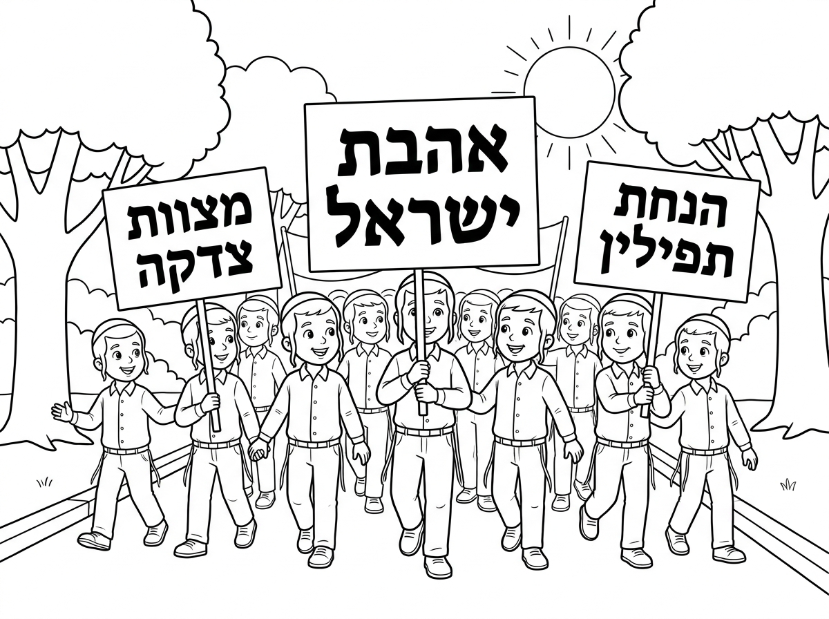 תעשה לי תהלוכת ל"ג בעומר 
ילדים חרדים עם שלטים שרשומים שם אהבת ישראל מצוות צדקה, הנחת תפילין,
הרבה ילדים בנים שהולכים ביחד
בלי צבע שחור למעלה ולמטה
בלי כובעים וחליפות