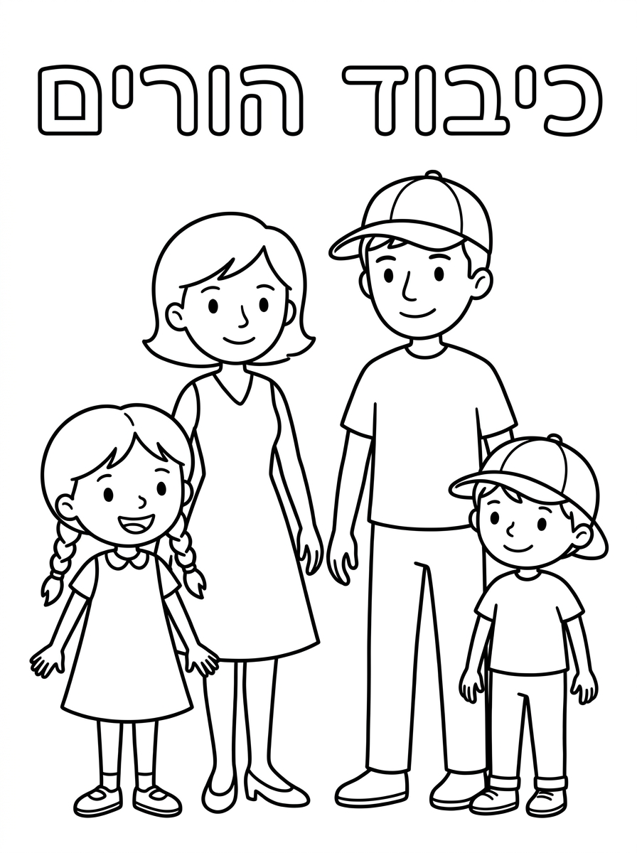 אז הדף צביעה כמו שעשית לאורך, רק שהאמא עומדת ולא נותנת חיבוק לאבא, לאבא לשים כובע, קסקט וגם לילד כובע, קסקט.