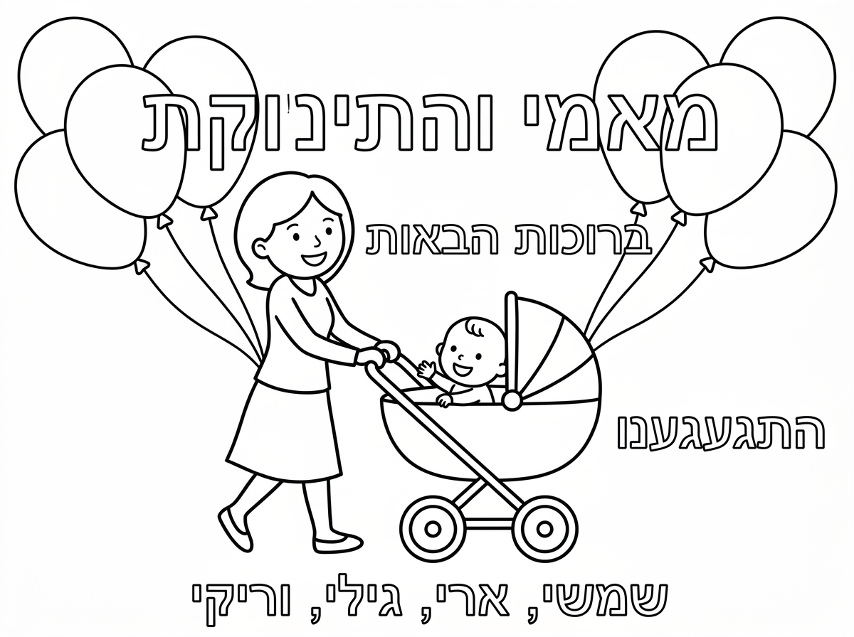 מאמי והתינוקת 
ברוכות הבאות 
התגעגנו
שמשי, ארי, גילי, וריקי

ושיהיה מצוייר תינוקת בעגלה ואמא
ובלונים