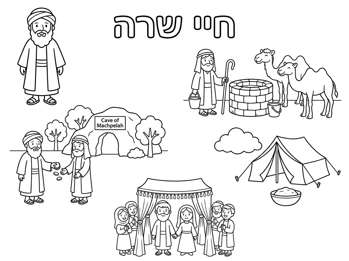 אותו דבר לרשום חיי שרה למעלה 
ובתמונה למעלה מצד שמאל לצייר את אברהם דמיות יהודית