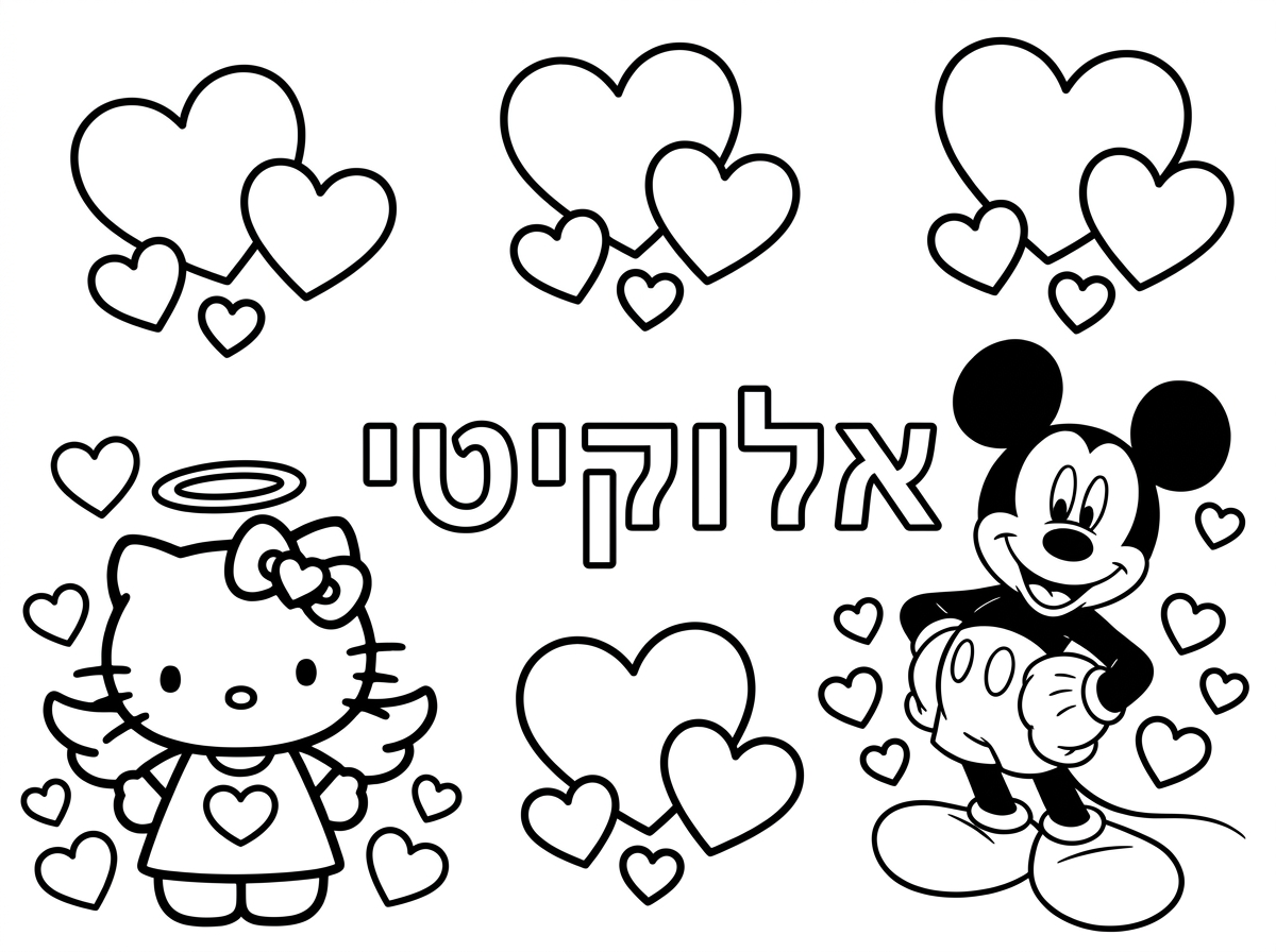 צריך לי באמצע אלוקיטי. ואז אחרי זה, לבבות לבבות מסביב, אחד גדול, אחד בינוני, אחד קטן. אחד גדול, אחד בינוני, אחד קטן. אחד גדול, אחד בינוני, אחד קטן. אוקיי? וגם מקימאוס ומסביב לבבות, גם במקימאוס.